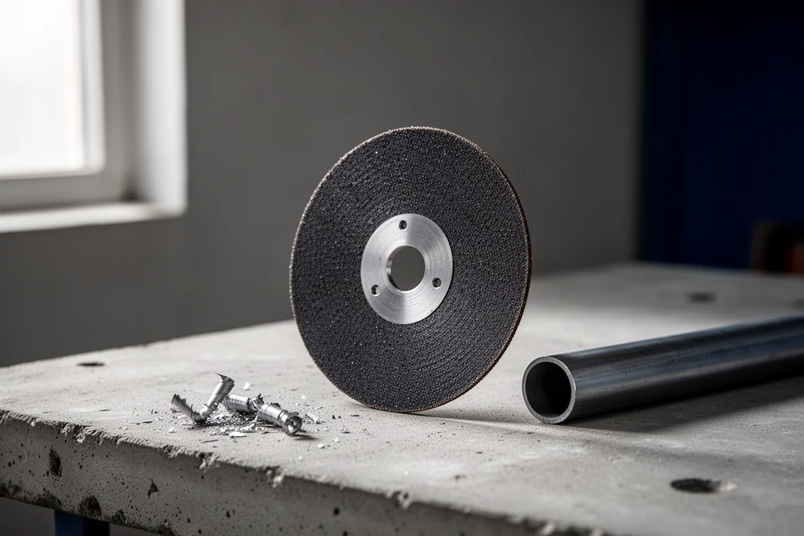 Diablo 3-inch metal cut-off disc standing on a concrete workbench