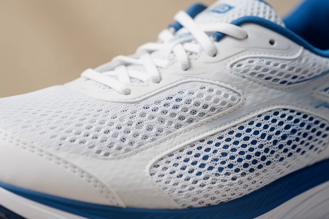 Gros plan sur le détail de la tige en mesh respirant d'une chaussure de running