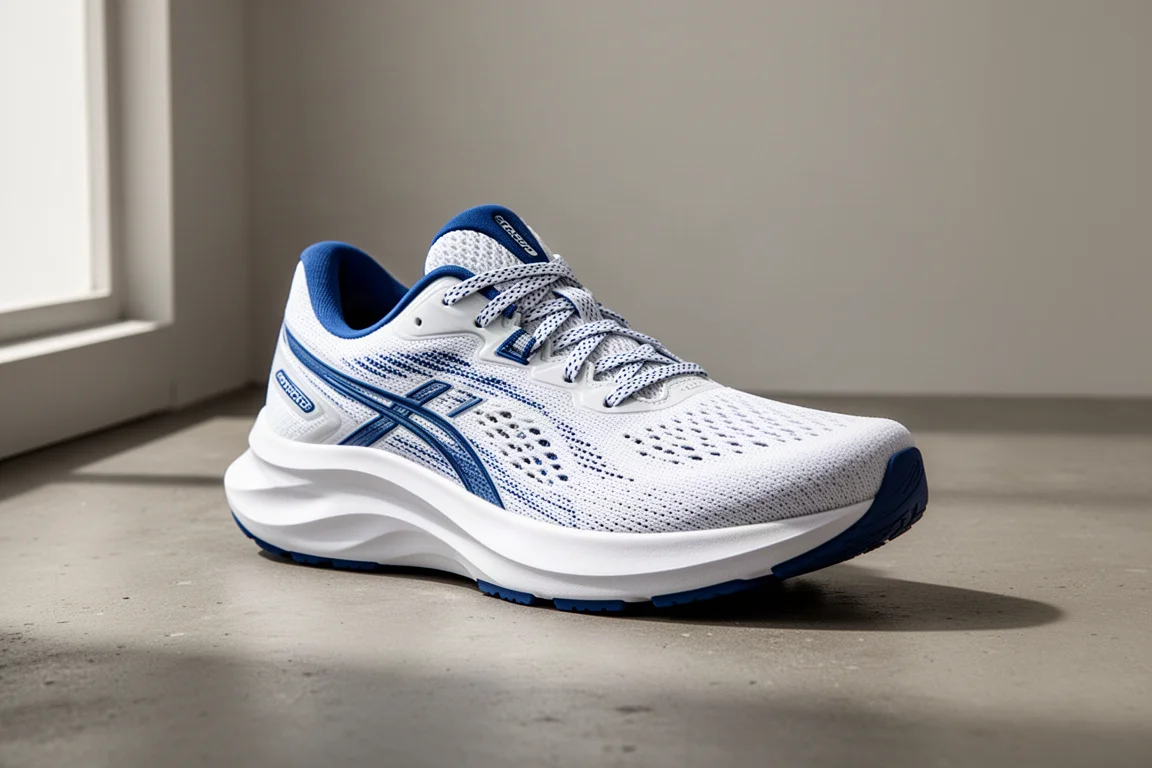 Diadora Frequenza running shoe in white and blue on concrete surface