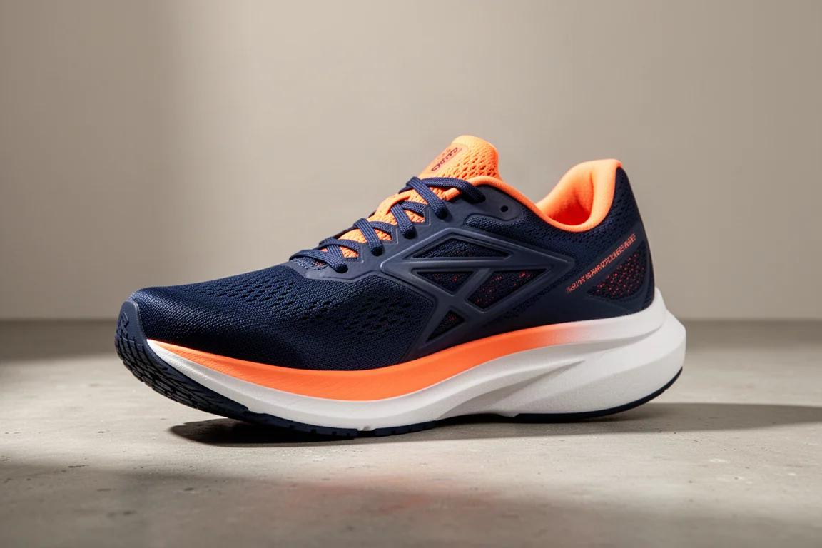 Scarpa da corsa su strada Diadora Gara 3 in blu navy e arancio tangerine su una superficie di cemento