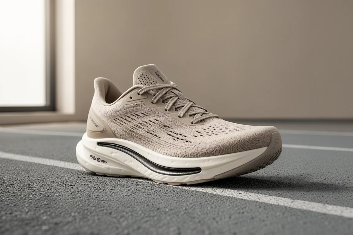 Scarpa da maratona New Balance SC Elite v5 su una superficie di pista