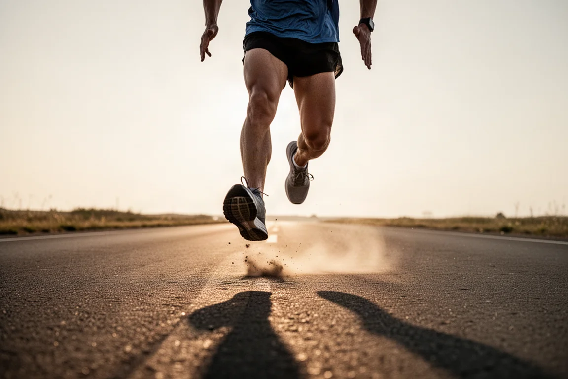 Runner si spinge dall'avampiede durante una seduta di frazioni