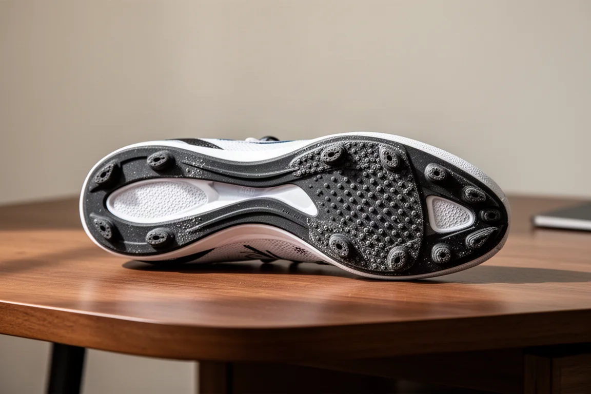 Outsole of a racing shoe showing wear-resistant rubber across the forefoot
