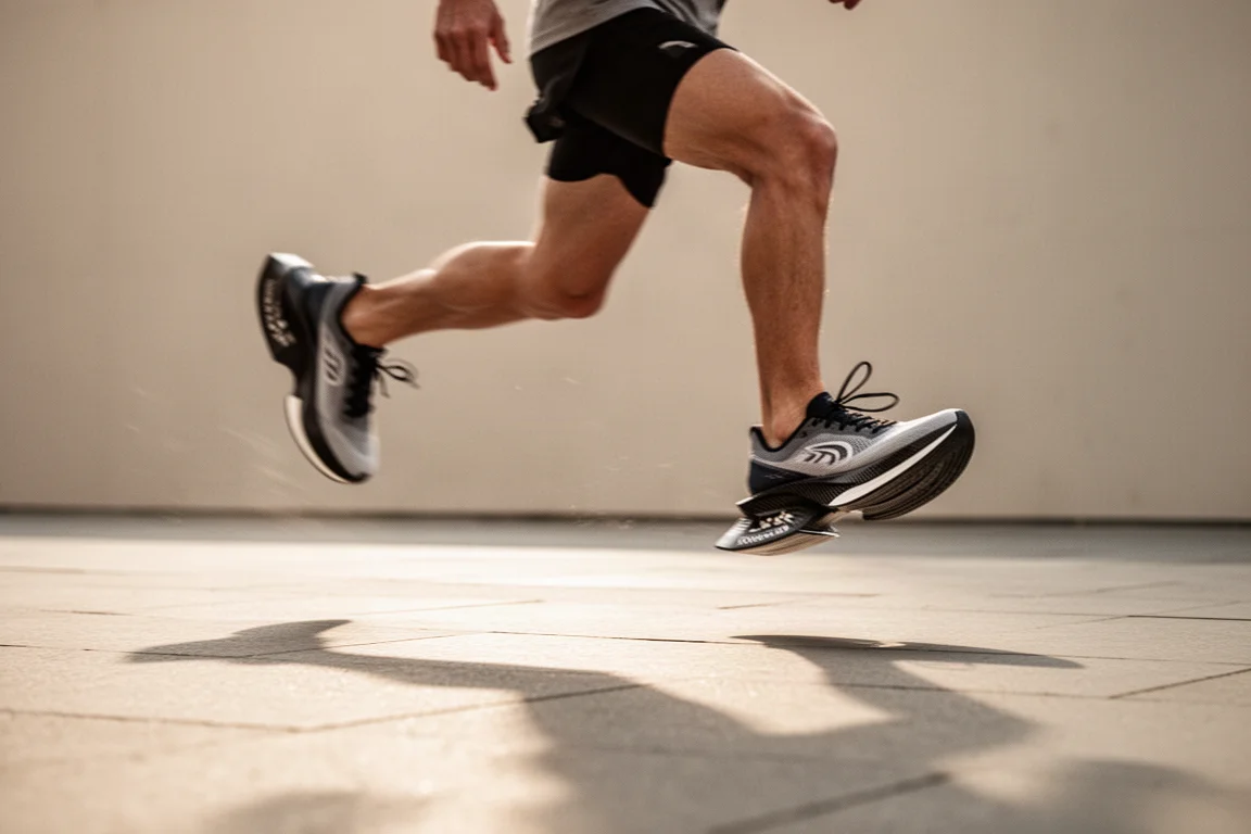 Close-up of a lightweight engineered mesh upper with slim flat laces