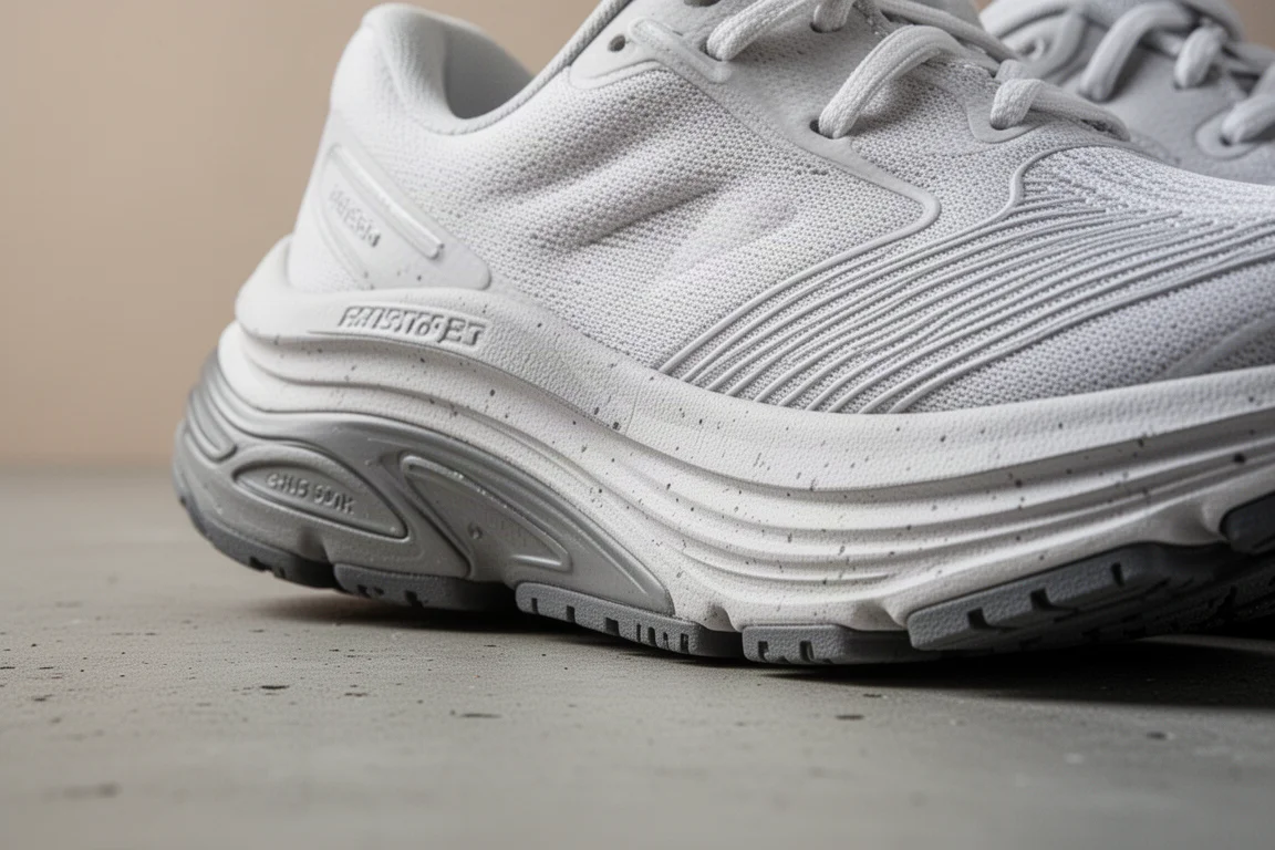 Runner lacing up a light blue running shoe on a residential sidewalk