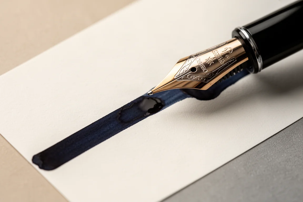 Broad nib writing sample showing intense dark blue-black ink coverage