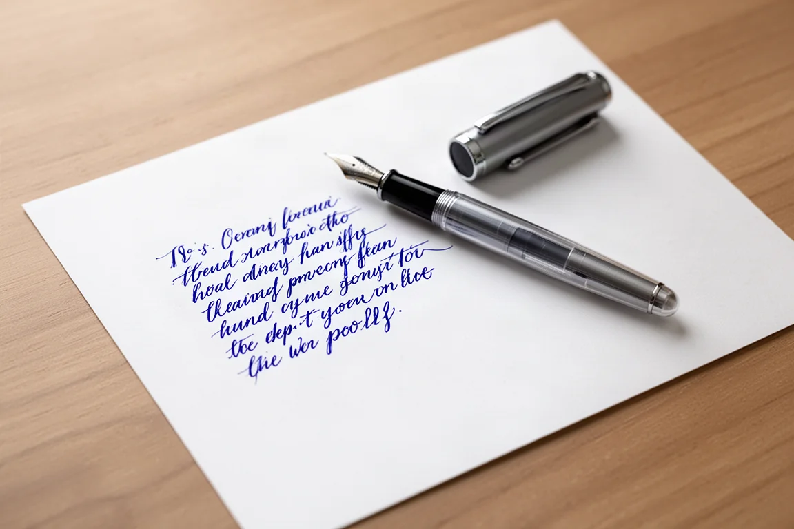Handschriftliche Schreibprobe auf weißem Papier mit einem Füllfederhalter