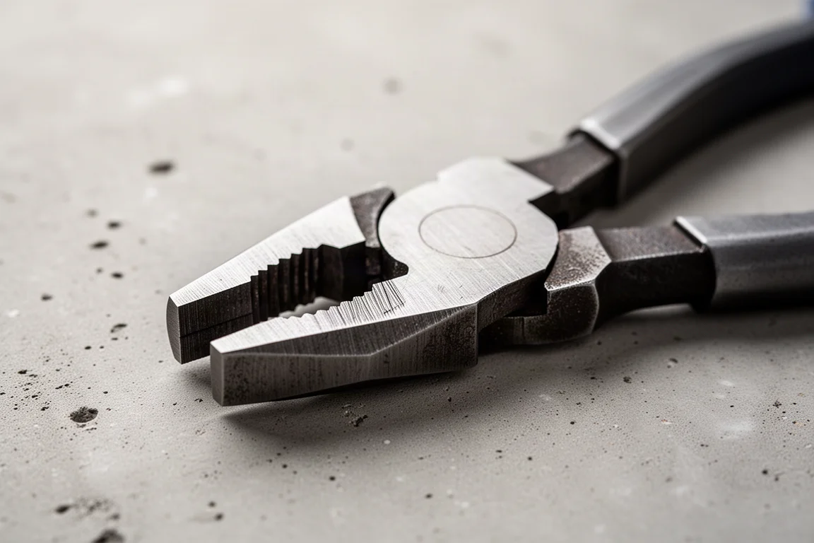 Budget disconnect pliers with rough grind marks on a concrete bench