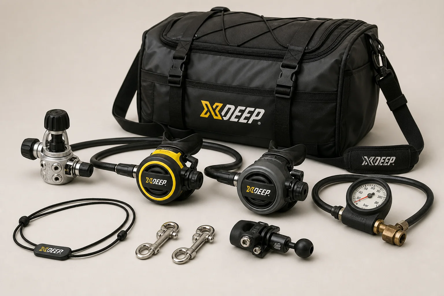 Pacchetto completo di erogatori Dive Rite XT Advanced Open Water con tutti gli accessori in mostra