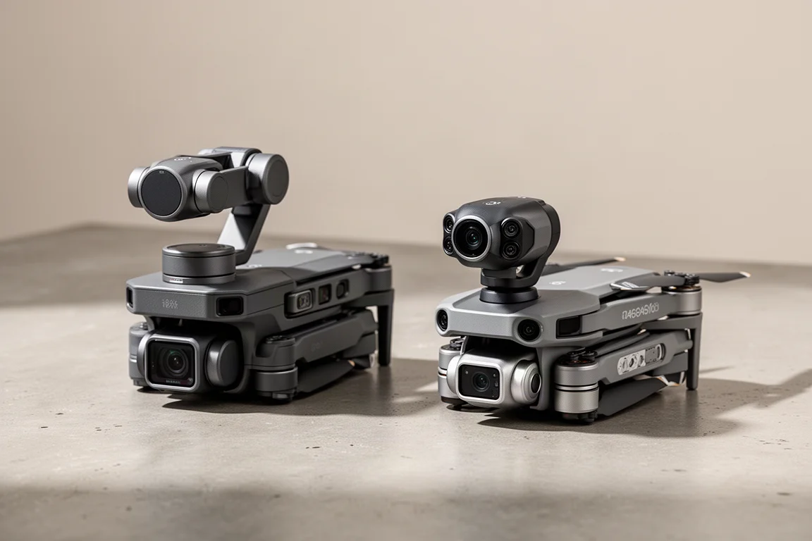 DJI Mavic 3 and Skydio 2 drones side by side on concrete surface