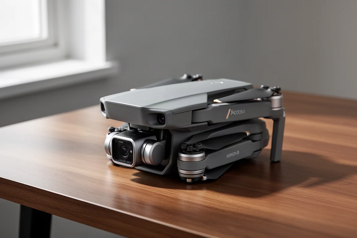 DJI Mavic 4 Pro folding camera drone on a brushed wood desk