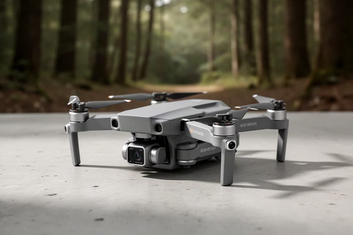 Kompaktowy składany dron fotograficzny DJI Mini 4 Pro na betonowej powierzchni