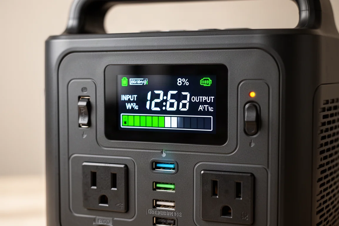 行動電源配備彩色 LCD 顯示螢幕,顯示電池百分比和功率讀數
