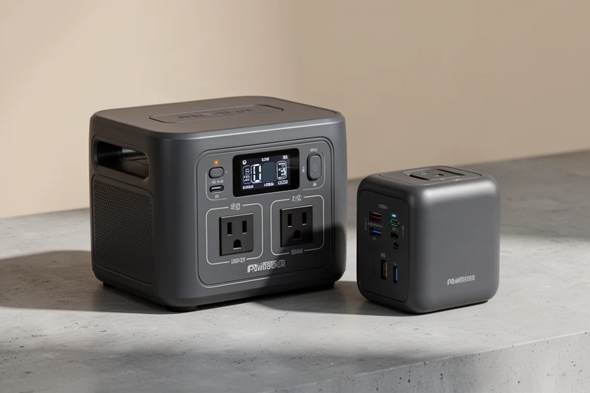 DJI Power 1000 and Power 500 portable power stations on a concrete surface