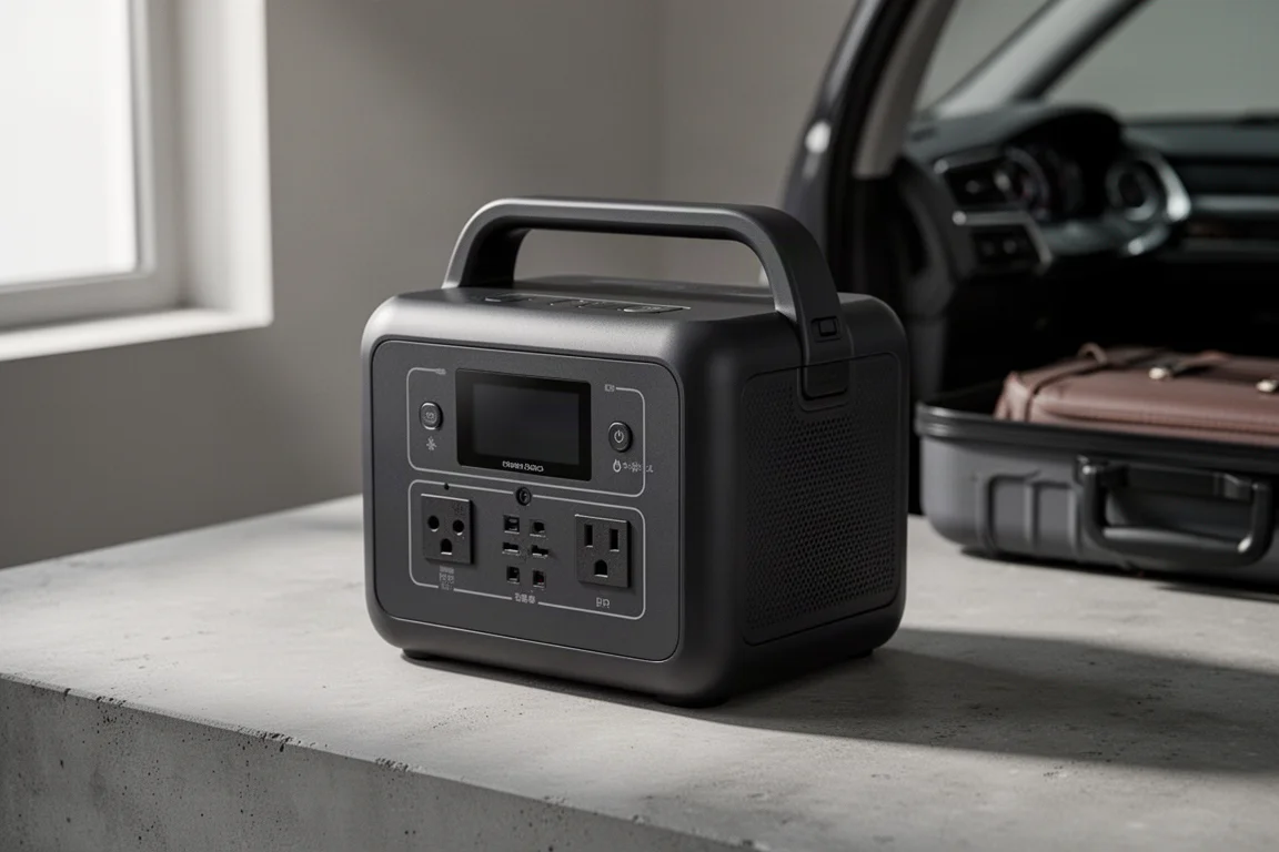 Compact Dobson 600L portable power station on a concrete surface