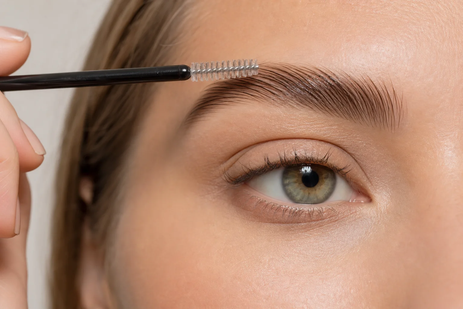 Laminating brow gel being applied to eyebrow with small brush