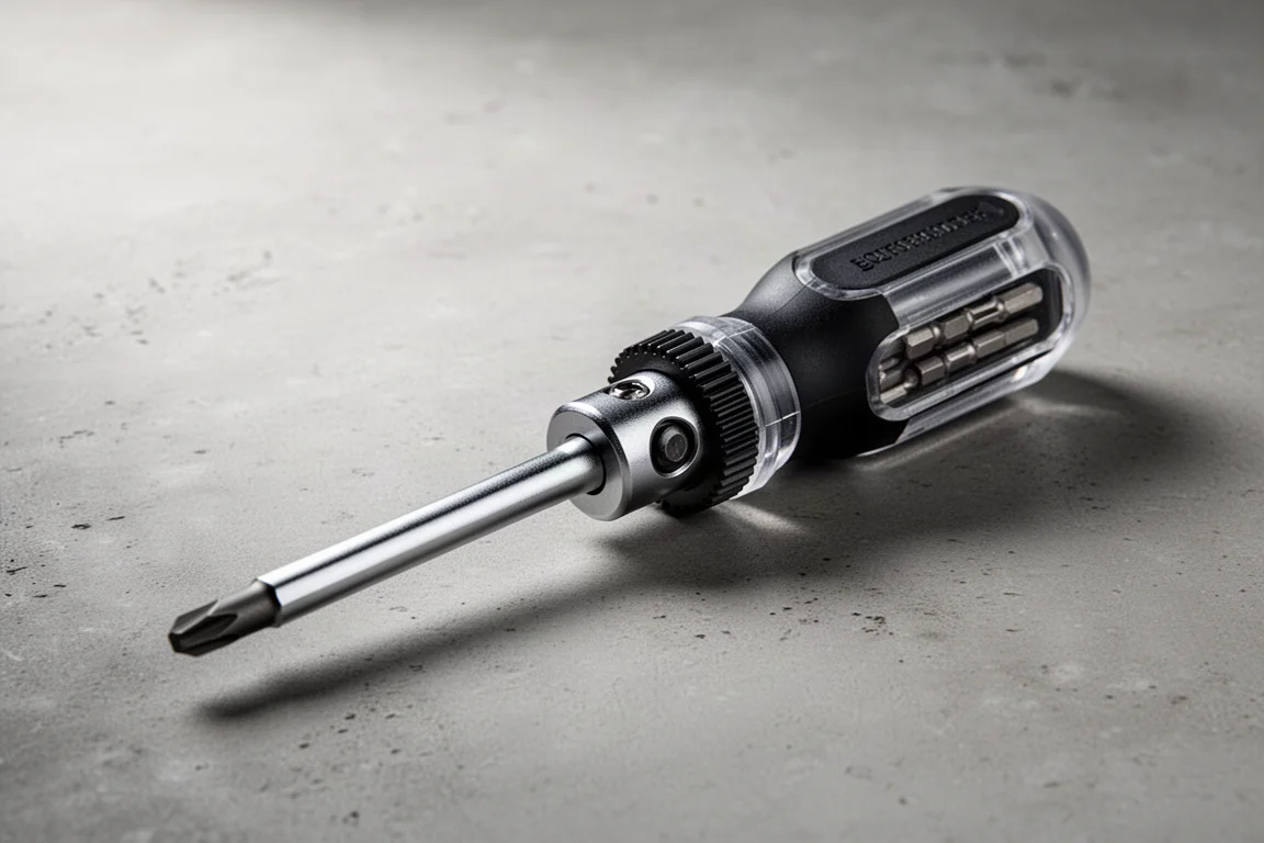 Tournevis à cliquet Double Drive présenté de trois quarts sur du béton