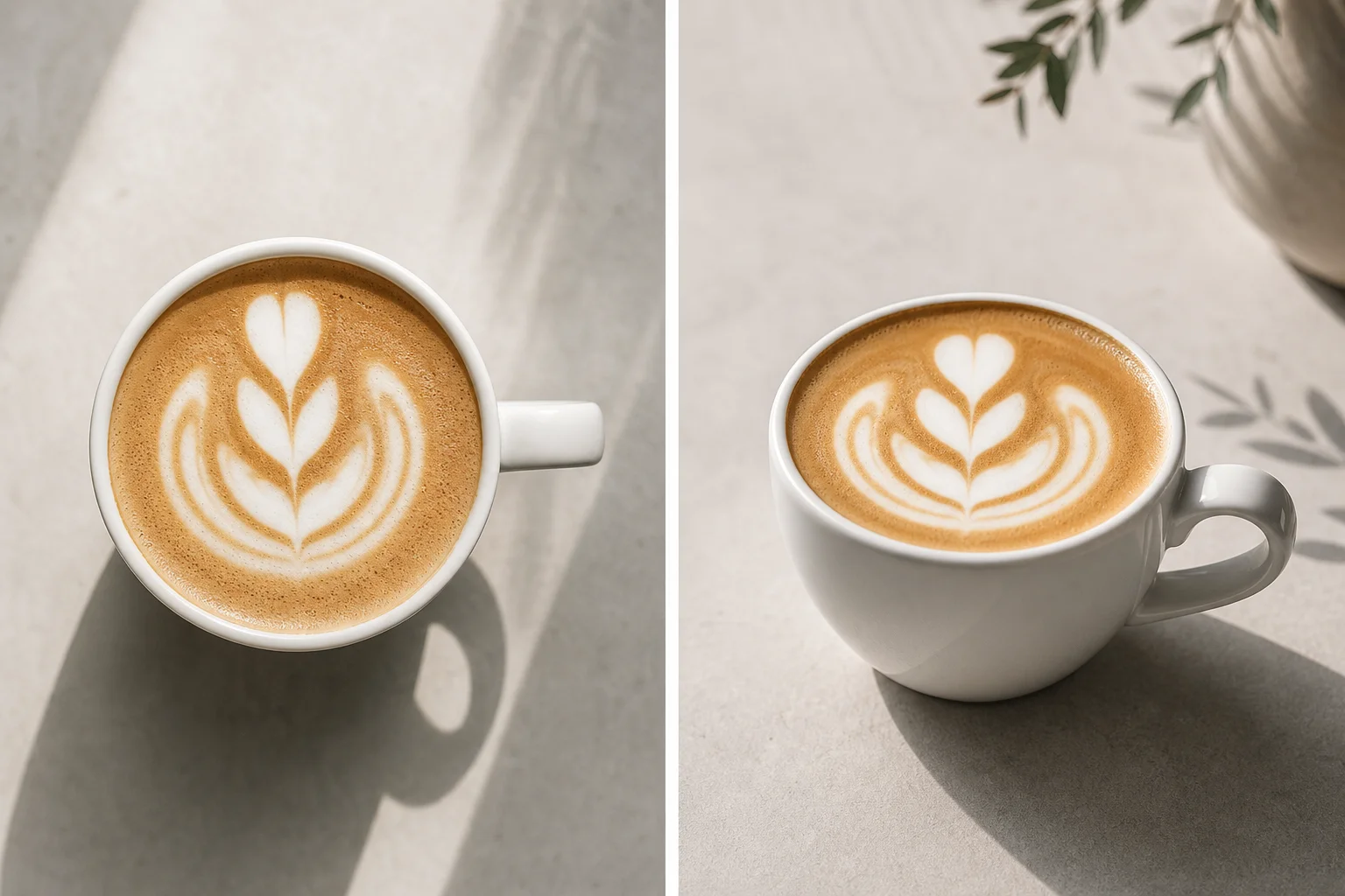 Latte with tulip latte art pattern in a white ceramic cup