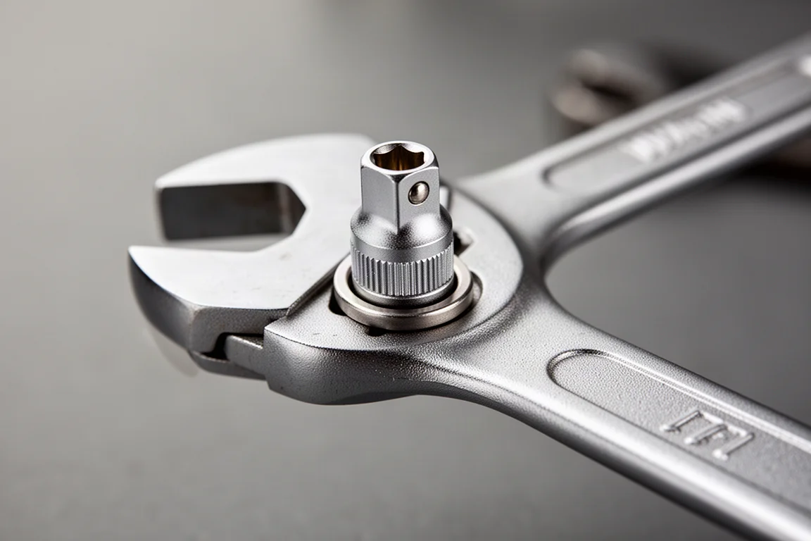 Clé à tête flexible avec une petite douille verrouillée dans sa bague de retenue