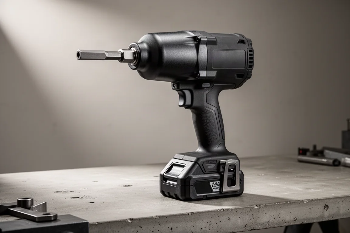Durafix 1-in cordless impact wrench on a concrete workshop bench