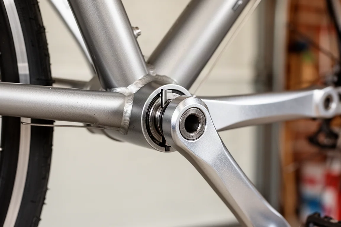 Primer plano de un brazo de biela y pedal de bicicleta mostrando el espacio reducido donde se necesita una llave fina