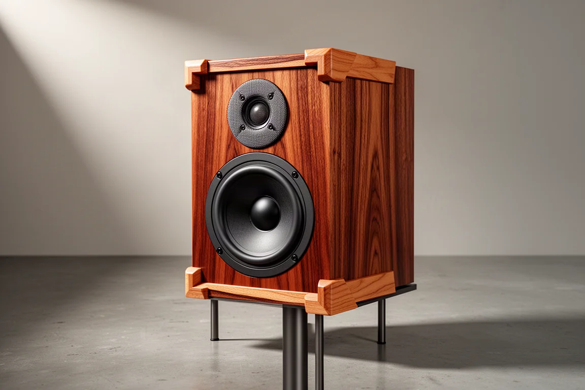 Pair of walnut-veneered Dynaudio Contour Legacy floorstanding speakers in a sparse listening room