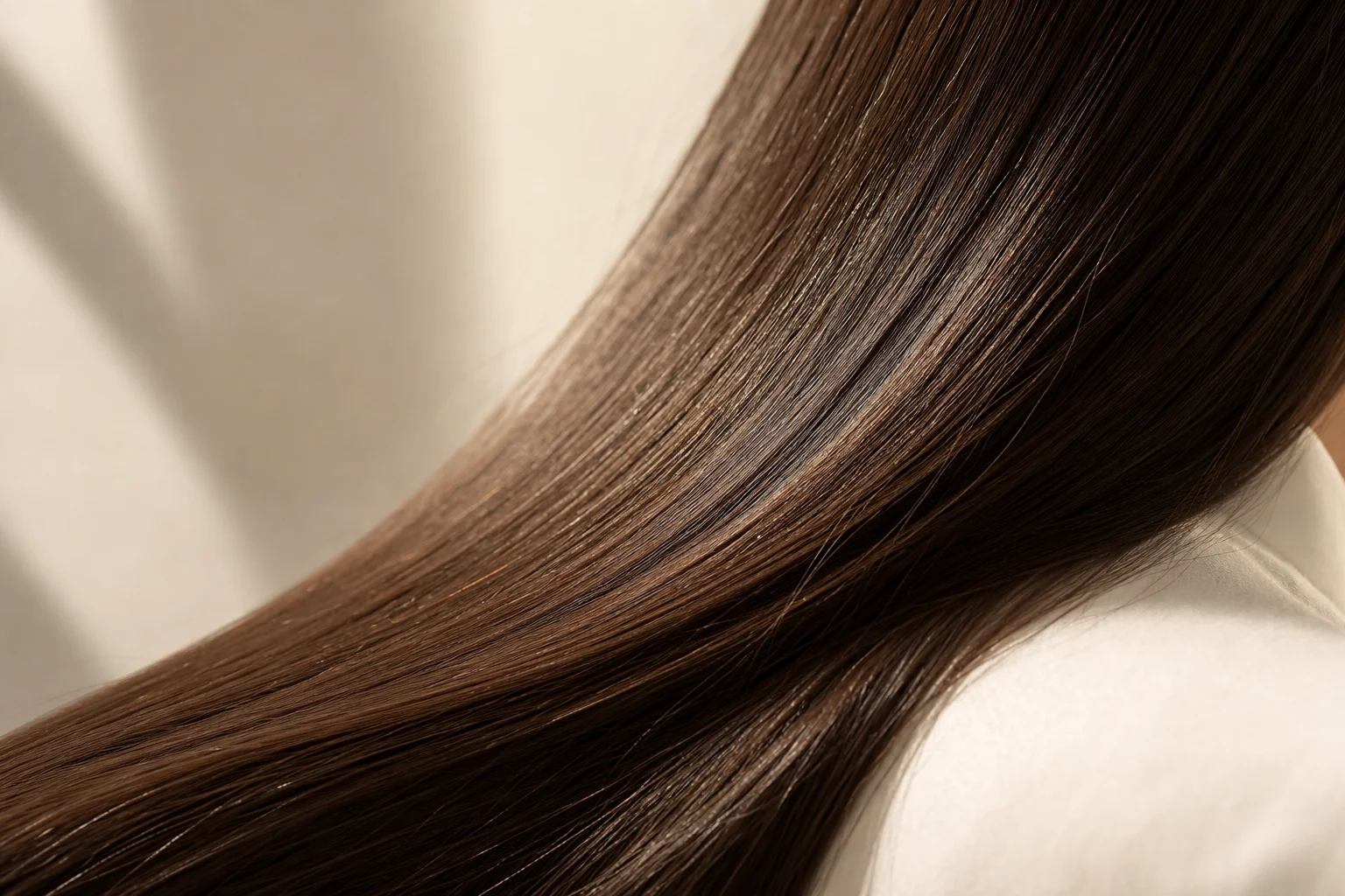 Close-up of straightened hair showing sleek texture and shine