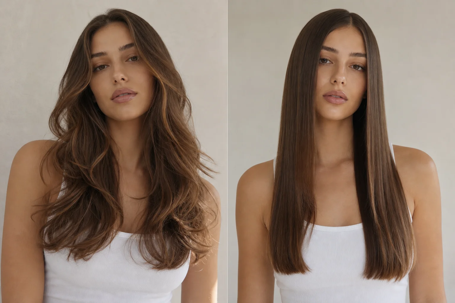 Comparison of two different hair straightening results side by side