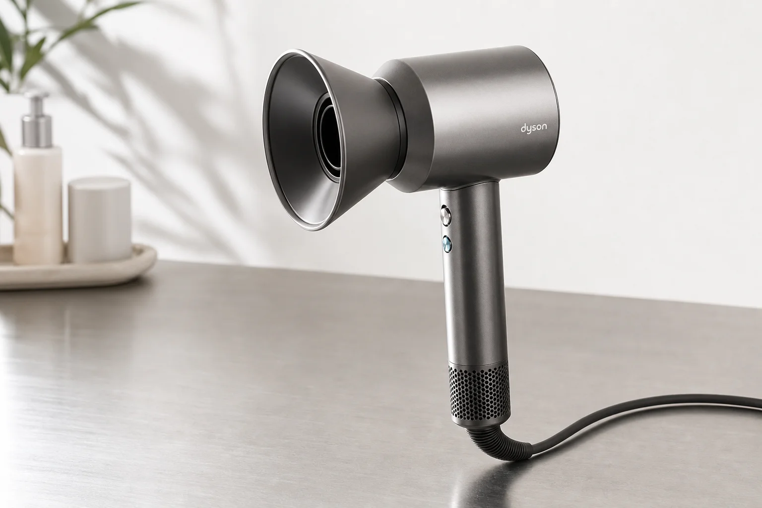 Secadores de pelo Gama Professional iQ y Dyson Supersonic uno al lado del otro sobre hormigón