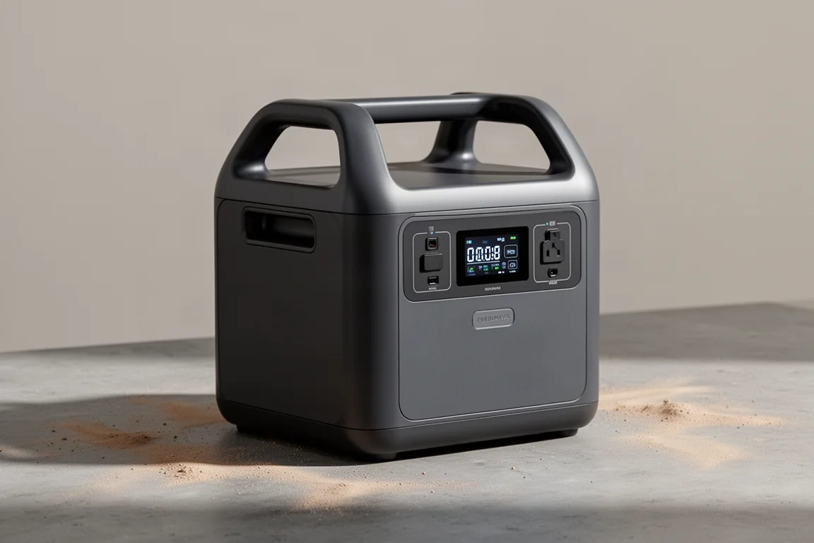 EcoFlow Delta 2 portable power station with carry handles on concrete surface