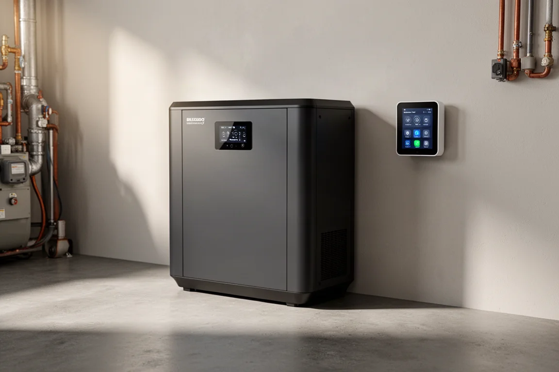 EcoFlow 家用備用電源站，搭配壁掛式智慧閘道面板，安裝於機房內