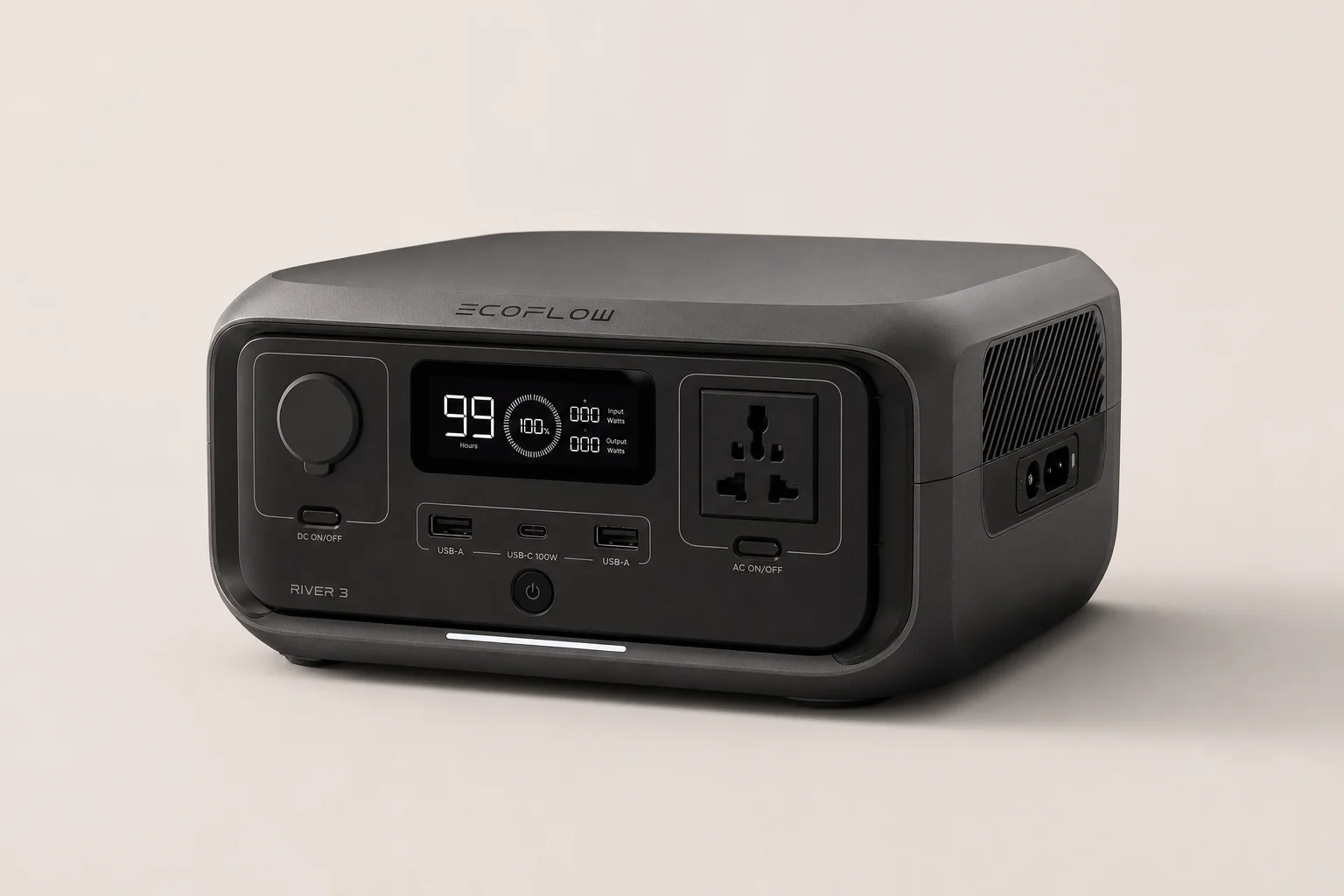 Collection of portable power stations from compact to large capacity models on concrete