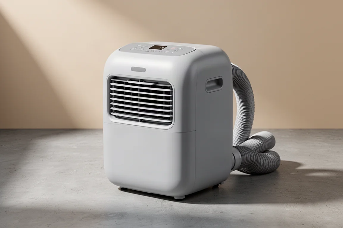 EcoFlow Wave 2 portable air conditioner with vent hoses on a concrete surface