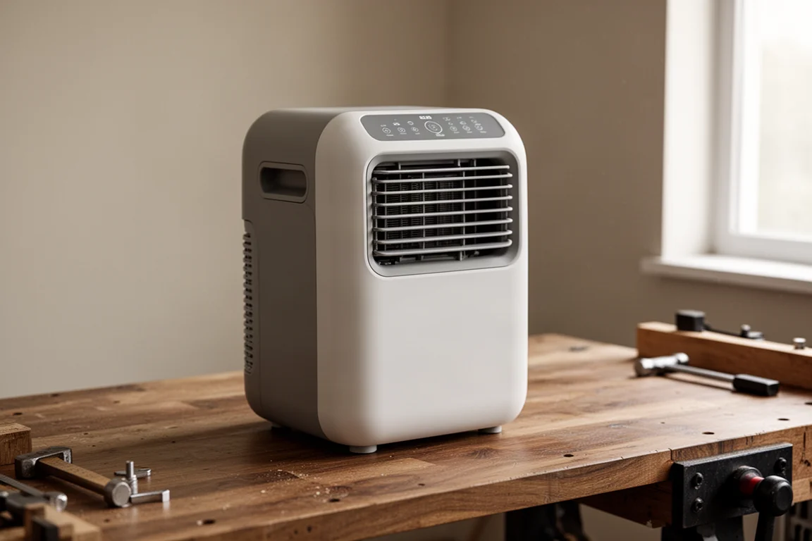 EcoFlow Wave 2 portable climate unit on a wooden desk