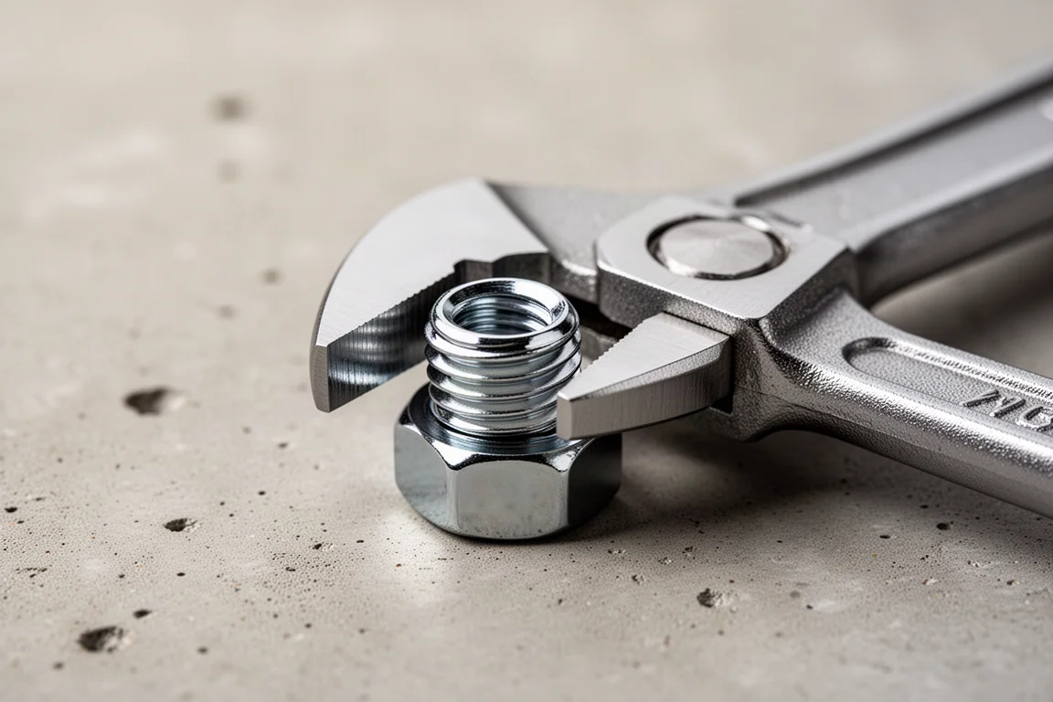 Knipex Plier Wrench jaws clamped flat onto a polished nut