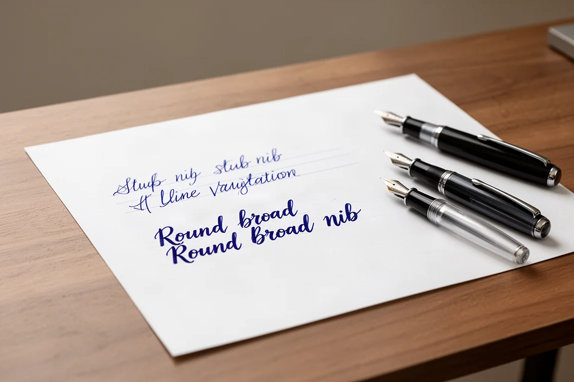 Handschriftliche Schreibproben auf unliniertem Papier von zwei Füllfederhaltern