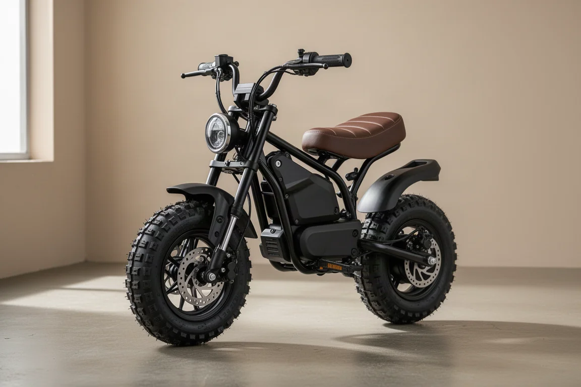 EGO 56V Mini Bike sobre superfície de concreto em luz suave de estúdio