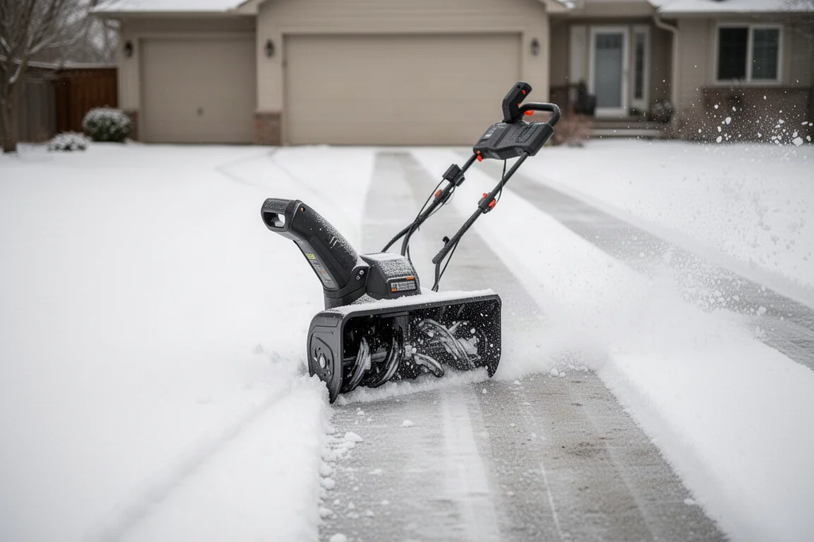鏟雪鏟正在清除寬闊車道上的薄薄一層積雪