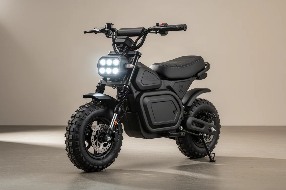 EGO Power+ Mini Bike estacionada sobre uma superfície de concreto com iluminação de estúdio