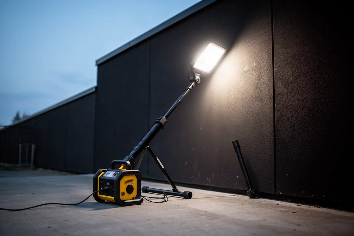 Tower Light niedrig am Boden montiert, nach oben geneigt, um eine Wand auszuleuchten