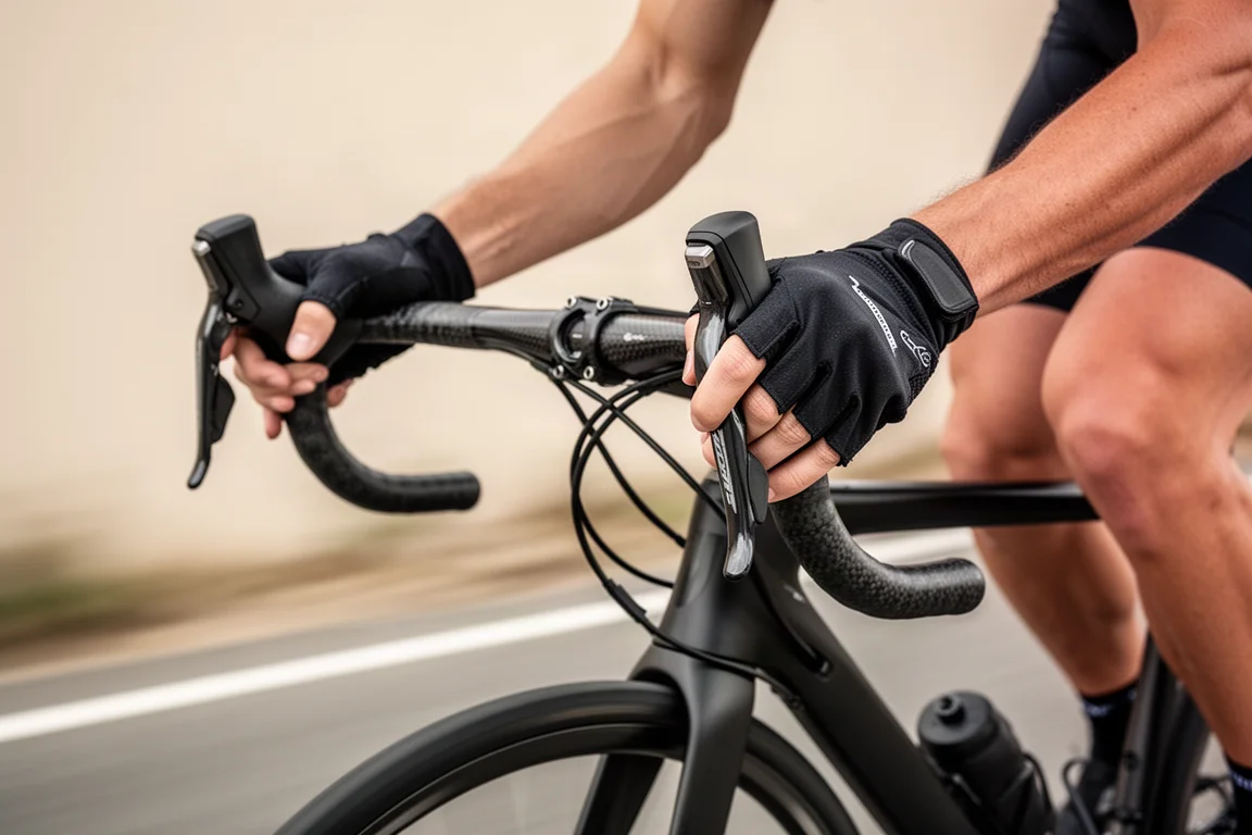 Primo piano del forcellino della forcella di una bici con perno passante sporgente e copertura in gomma del collarino reggisella