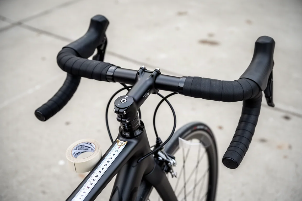 Rowerzysta jadący na rowerze szosowym endurance w zrelaksowanej, wyprostowanej pozycji na wiejskiej drodze