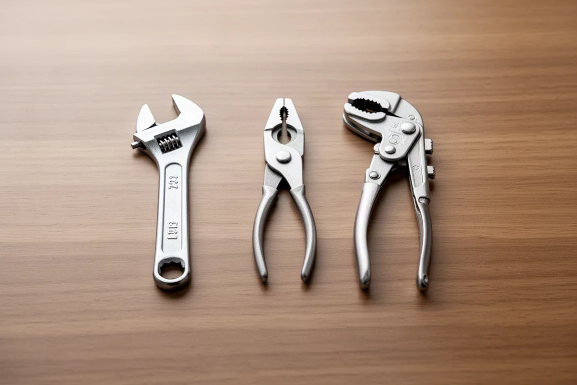 Varias herramientas manuales compactas colocadas lado a lado sobre una mesa para compararlas