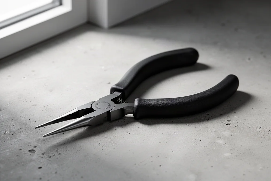 Engineer PS-03 ESD precision pliers with black handles on a concrete surface