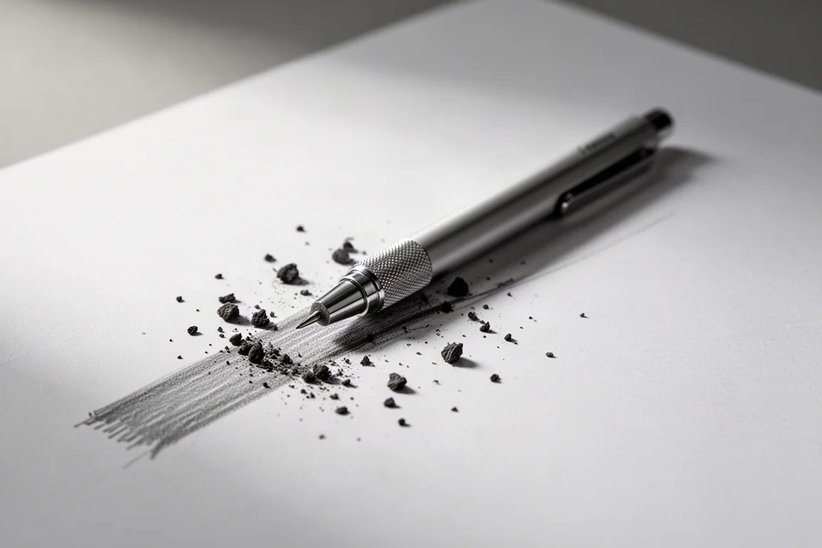 Gumpotlood met donkere kruimels verspreid over een vel tekenpapier