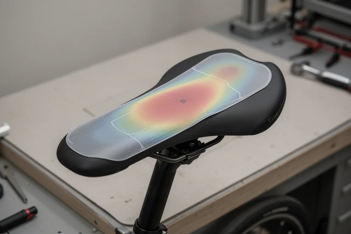 Cyclist shifting weight forward on a triathlon bike saddle while pedalling