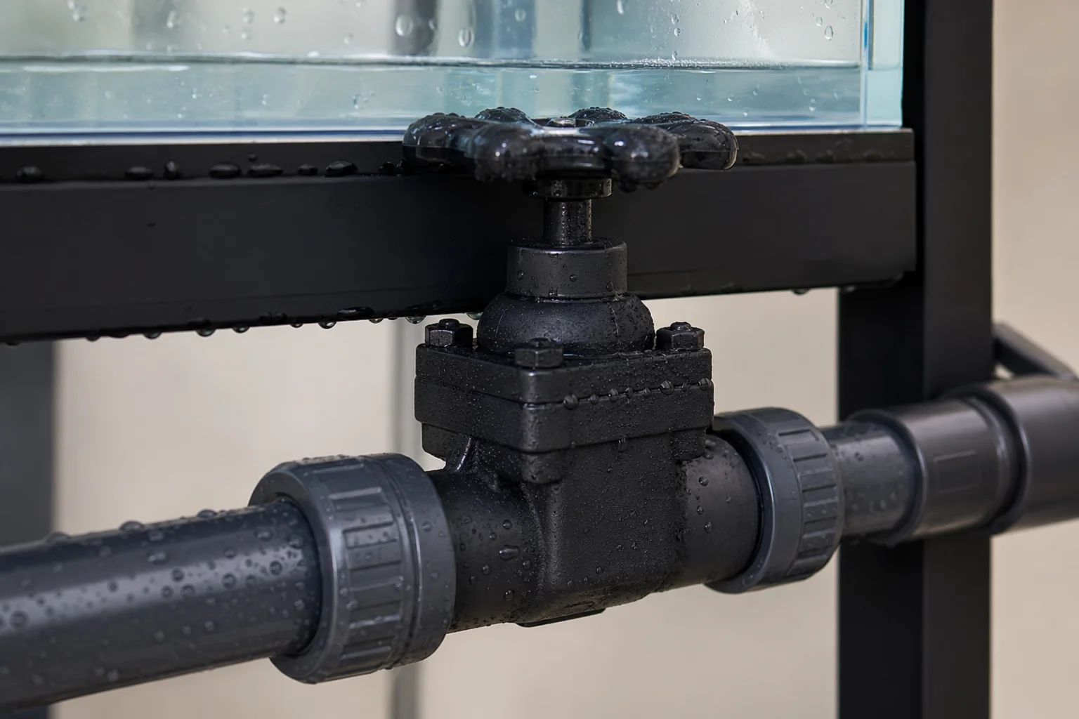Water level adjustment in an overflow box using a gate valve