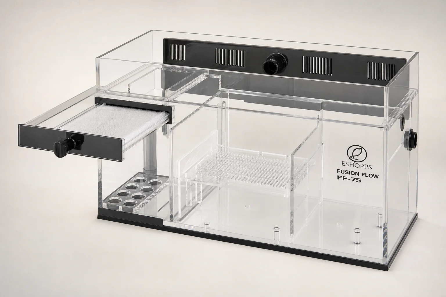 Eshopps Fusion Flow FF-75 Filterbecken aus klarem Acryl mit herausziehbarem Filterschacht