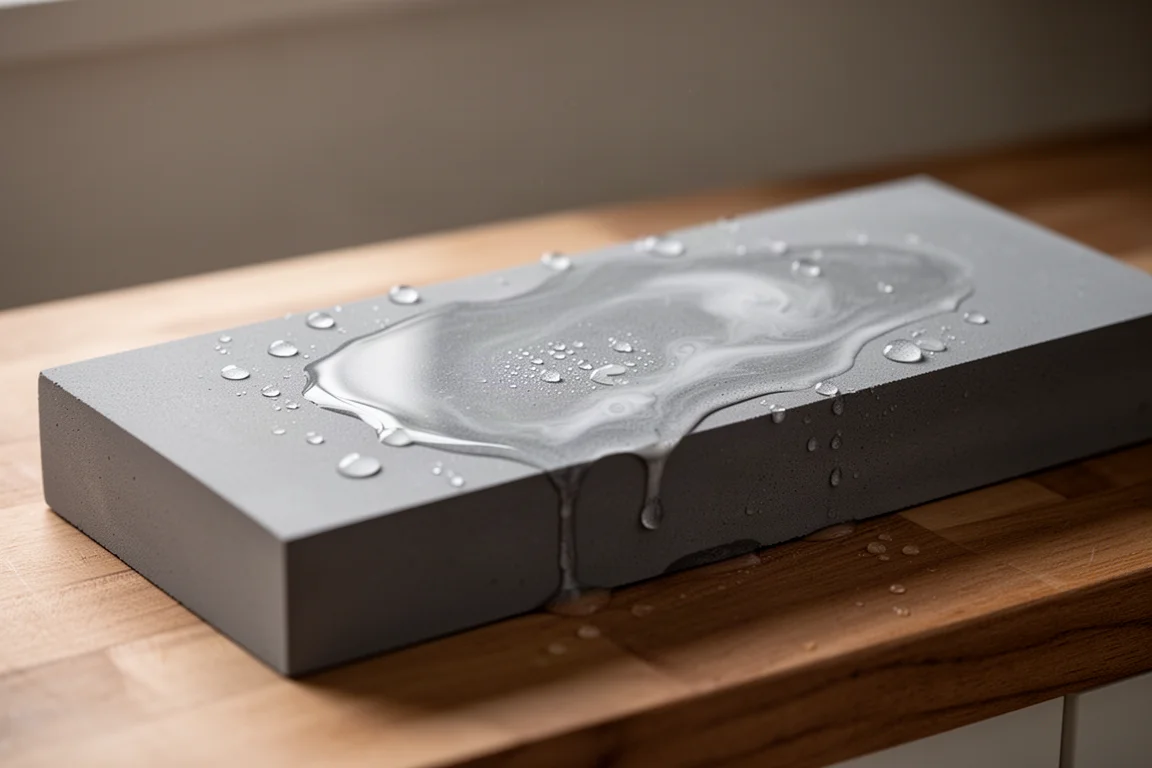 Water beading on the flat surface of a sharpening stone
