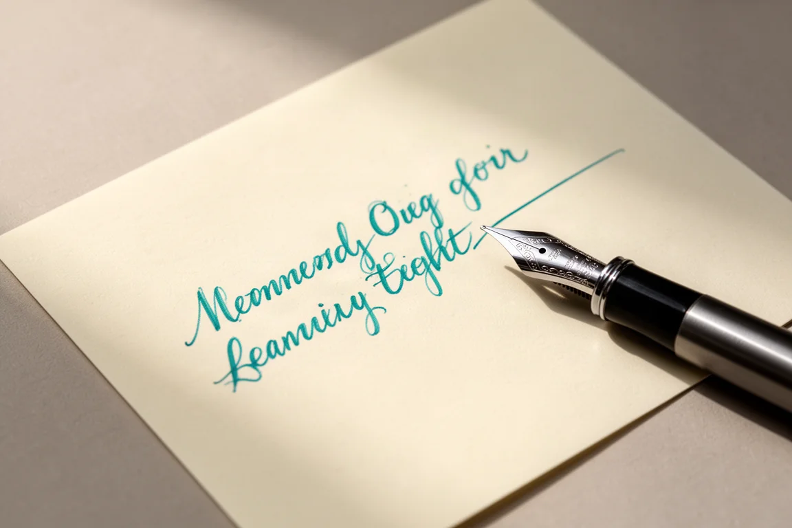 Campione di scrittura a mano con penna stilografica su carta color crema
